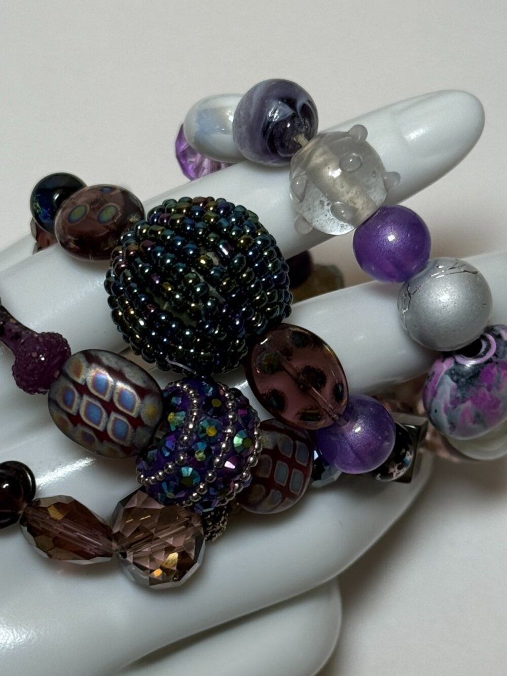 4 Stretchy Handcrafted Beaded Bracelets Purple Featuring Jesse James Beads